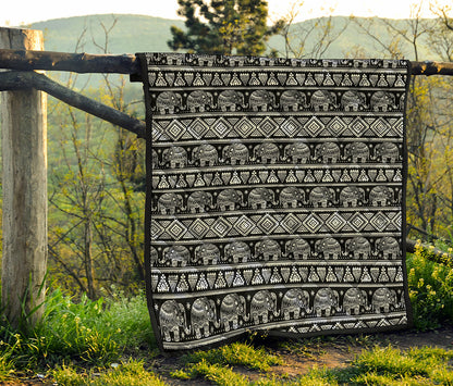 Black And White Indian Elephant Print Quilt
