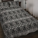 Black And White Indian Elephant Print Quilt Bed Set