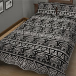 Black And White Indian Elephant Print Quilt Bed Set