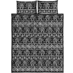 Black And White Indian Elephant Print Quilt Bed Set