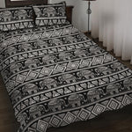 Black And White Indian Elephant Print Quilt Bed Set