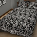 Black And White Indian Elephant Print Quilt Bed Set