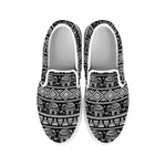 Black And White Indian Elephant Print White Slip On Shoes