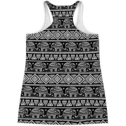 Black And White Indian Elephant Print Women's Racerback Tank Top