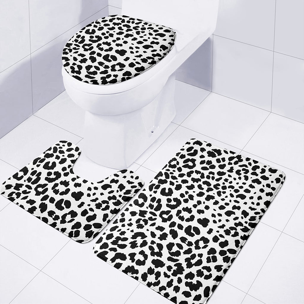 Black And White Jaguar Pattern Print 3 Piece Bath Mat Set