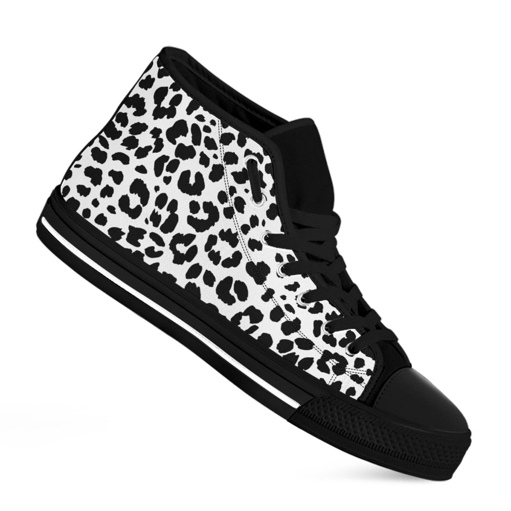 Black And White Jaguar Pattern Print Black High Top Shoes