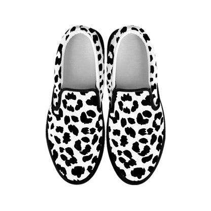 Black And White Jaguar Pattern Print Black Slip On Shoes