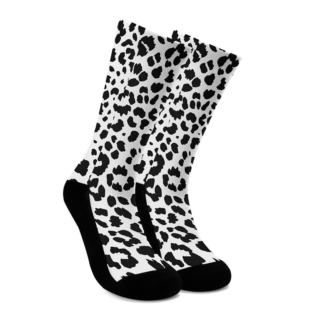 Black And White Jaguar Pattern Print Crew Socks