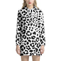Black And White Jaguar Pattern Print Pullover Hoodie Dress