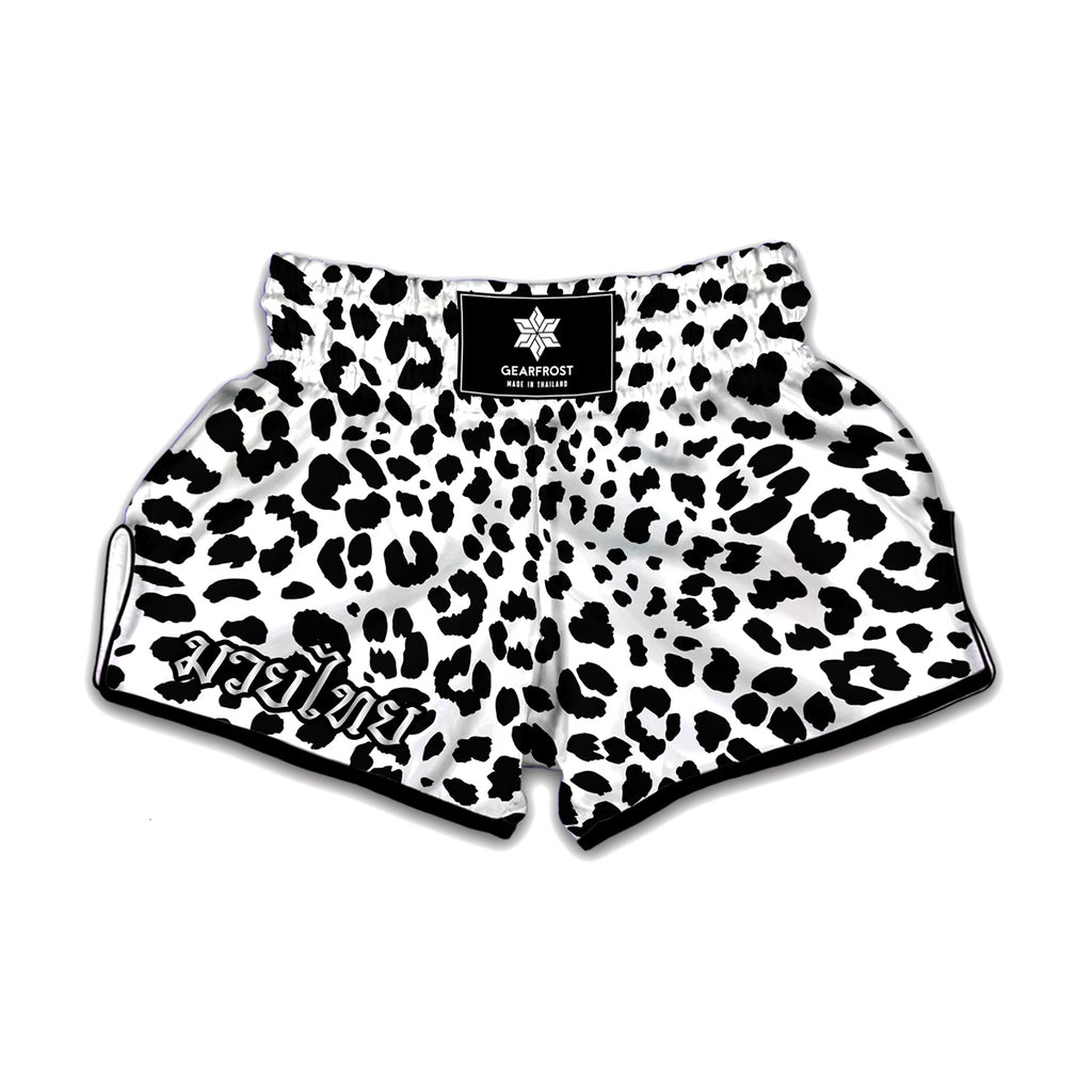 Black And White Jaguar Pattern Print Muay Thai Boxing Shorts