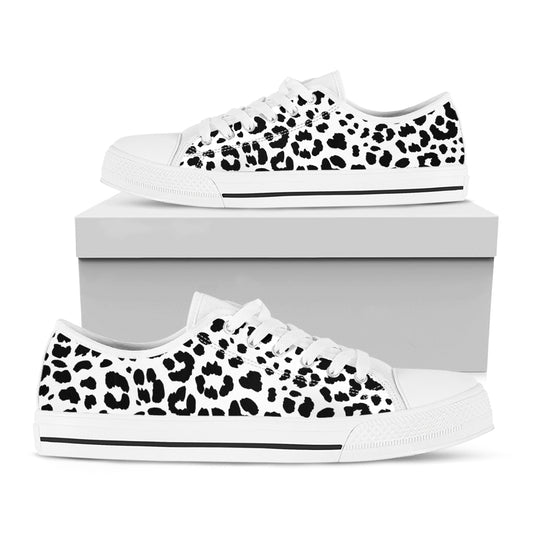 Black And White Jaguar Pattern Print White Low Top Shoes