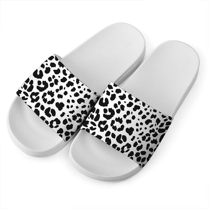 Black And White Jaguar Pattern Print White Slide Sandals