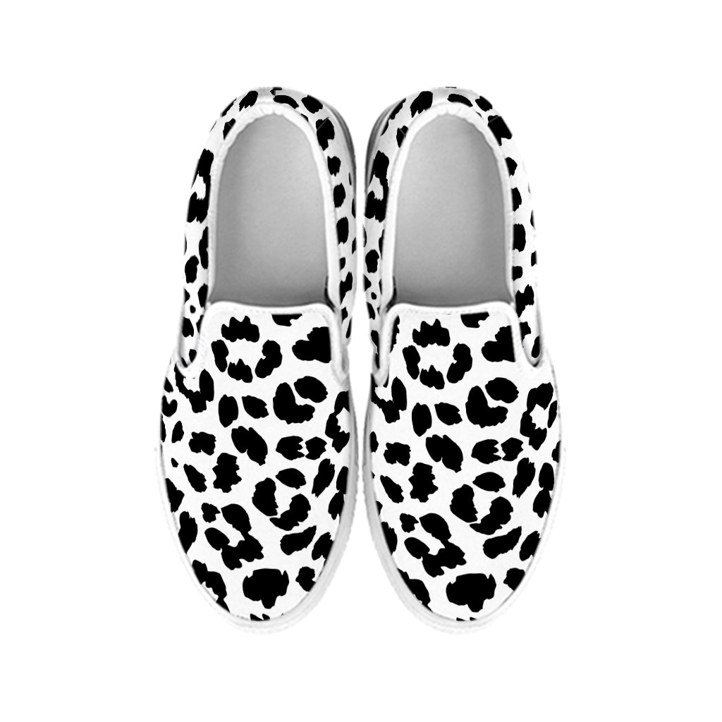 Black And White Jaguar Pattern Print White Slip On Shoes