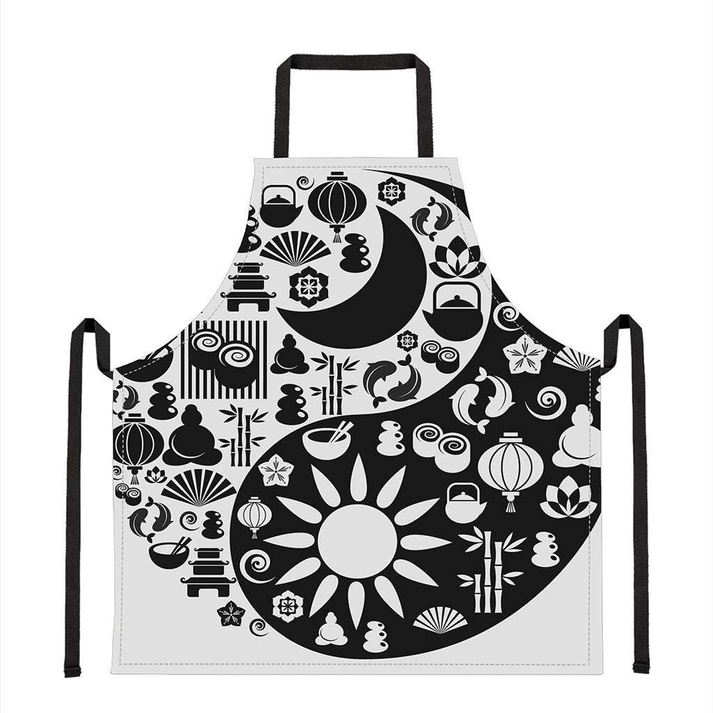 Black And White Japanese Yin Yang Print Apron