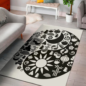 Black And White Japanese Yin Yang Print Area Rug