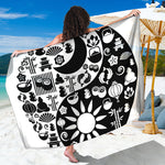 Black And White Japanese Yin Yang Print Beach Sarong Wrap