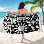 Black And White Japanese Yin Yang Print Beach Sarong Wrap