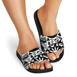 Black And White Japanese Yin Yang Print Black Slide Sandals