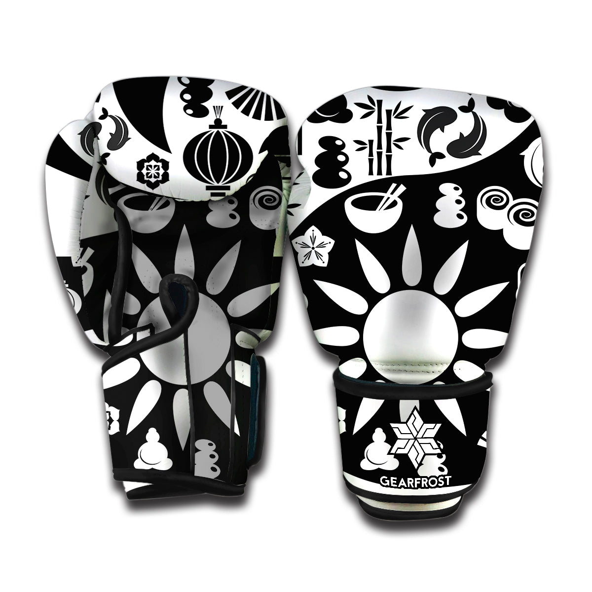 Black And White Japanese Yin Yang Print Boxing Gloves