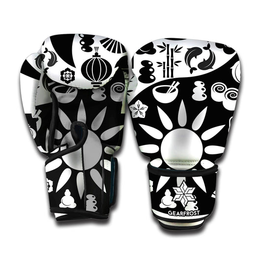 Black And White Japanese Yin Yang Print Boxing Gloves