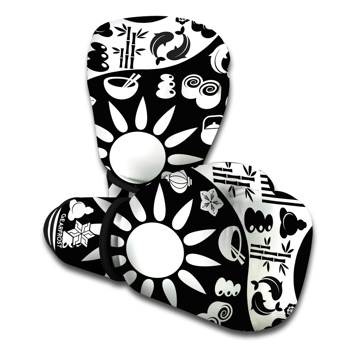 Black And White Japanese Yin Yang Print Boxing Gloves