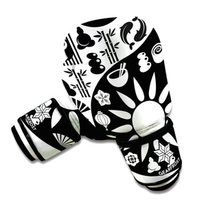 Black And White Japanese Yin Yang Print Boxing Gloves
