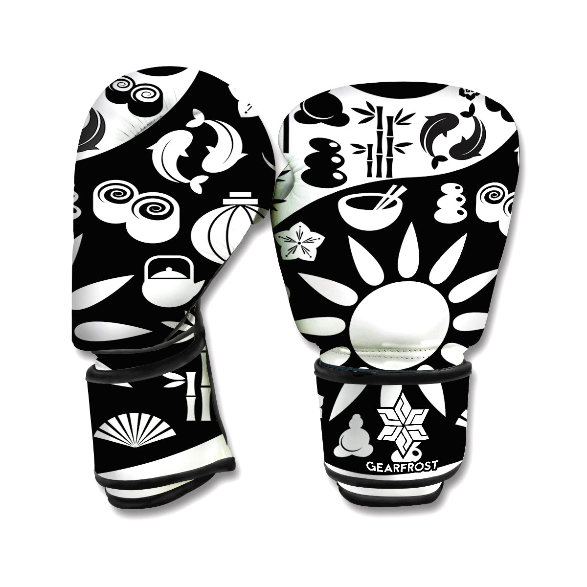 Black And White Japanese Yin Yang Print Boxing Gloves