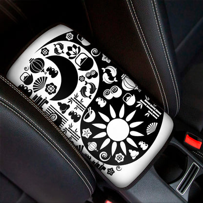 Black And White Japanese Yin Yang Print Car Center Console Cover