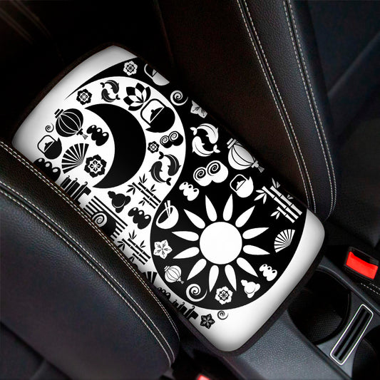 Black And White Japanese Yin Yang Print Car Center Console Cover