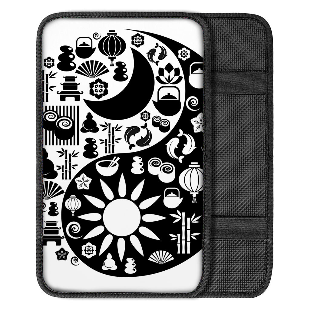 Black And White Japanese Yin Yang Print Car Center Console Cover