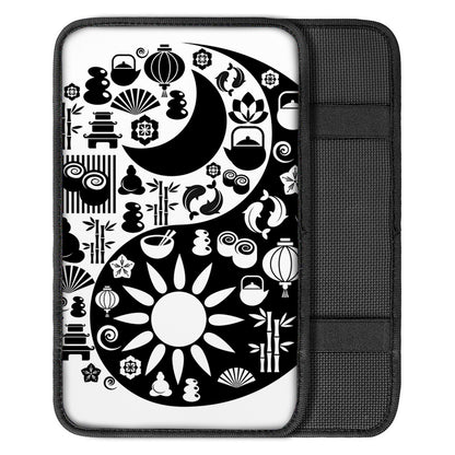 Black And White Japanese Yin Yang Print Car Center Console Cover