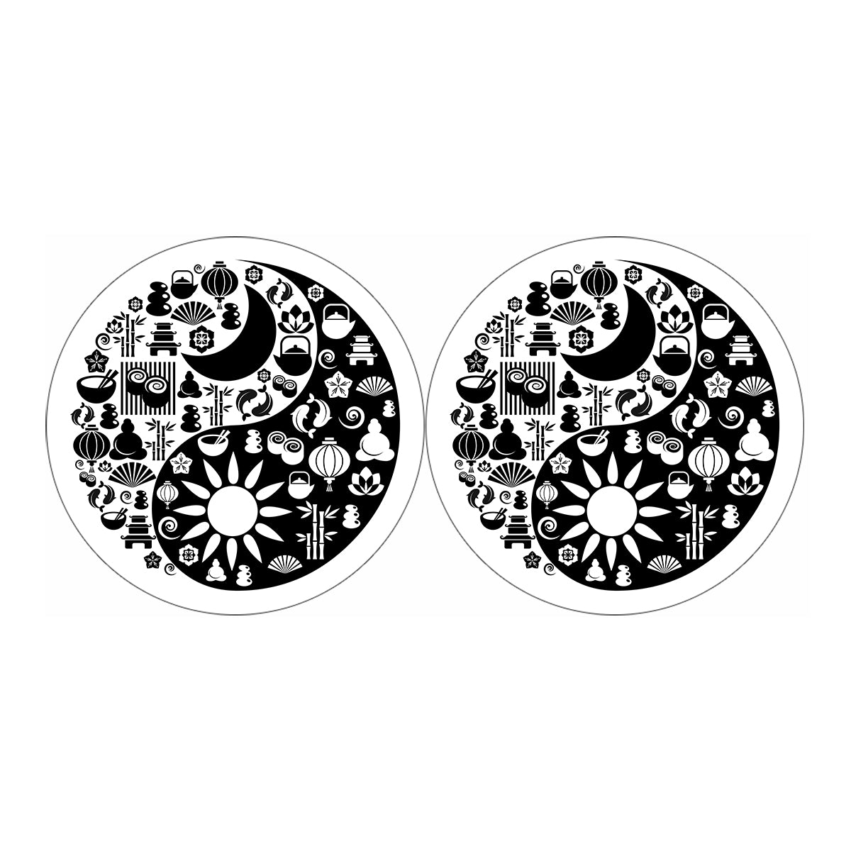 Black And White Japanese Yin Yang Print Car Coasters