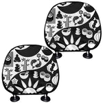 Black And White Japanese Yin Yang Print Car Headrest Covers