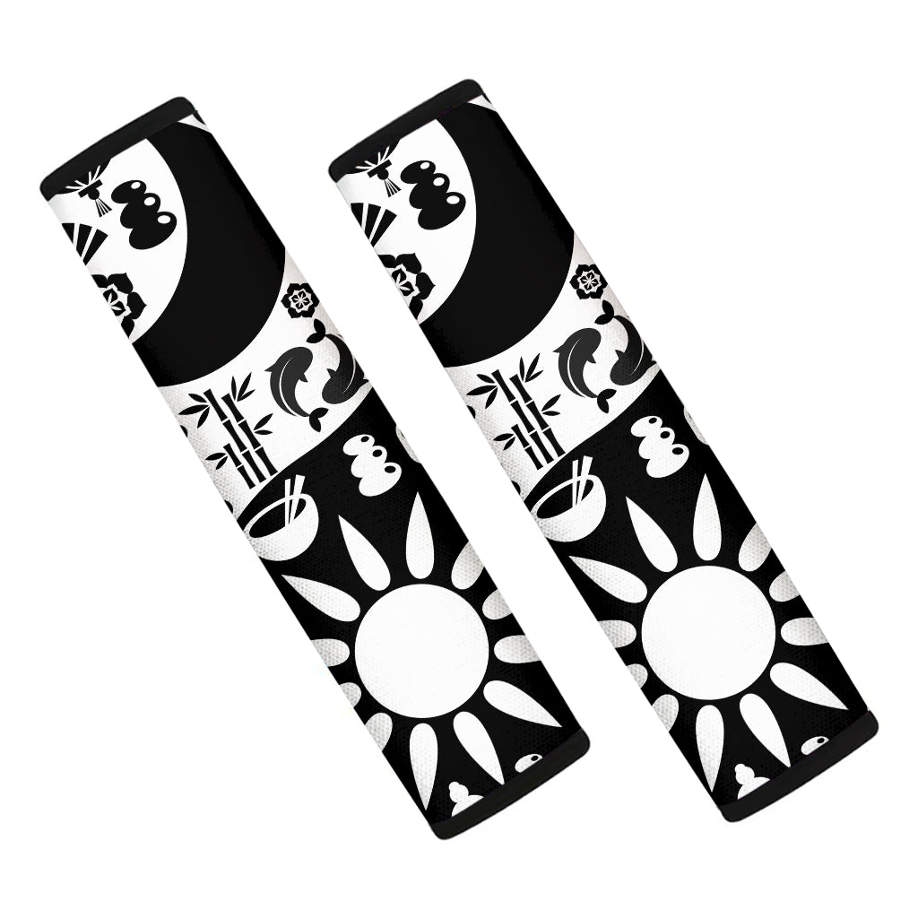 Black And White Japanese Yin Yang Print Car Seat Belt Covers