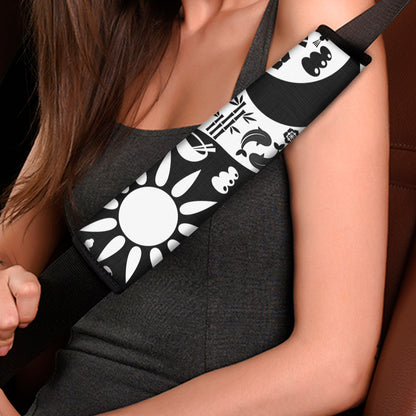 Black And White Japanese Yin Yang Print Car Seat Belt Covers