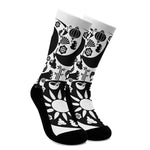 Black And White Japanese Yin Yang Print Crew Socks