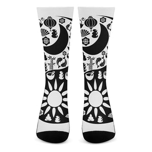 Black And White Japanese Yin Yang Print Crew Socks