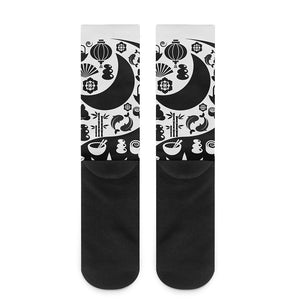 Black And White Japanese Yin Yang Print Crew Socks