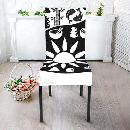 Black And White Japanese Yin Yang Print Dining Chair Slipcover