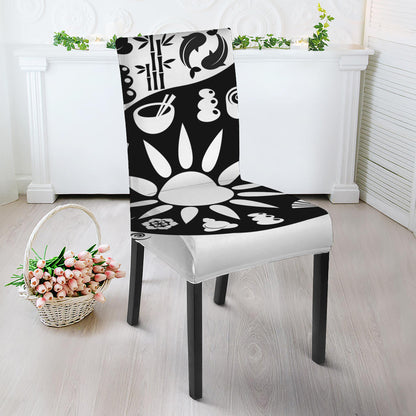 Black And White Japanese Yin Yang Print Dining Chair Slipcover