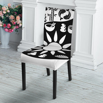 Black And White Japanese Yin Yang Print Dining Chair Slipcover