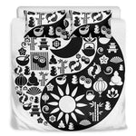 Black And White Japanese Yin Yang Print Duvet Cover Bedding Set