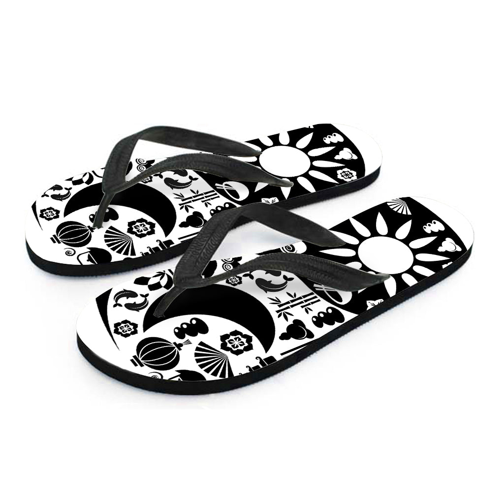 Black And White Japanese Yin Yang Print Flip Flops