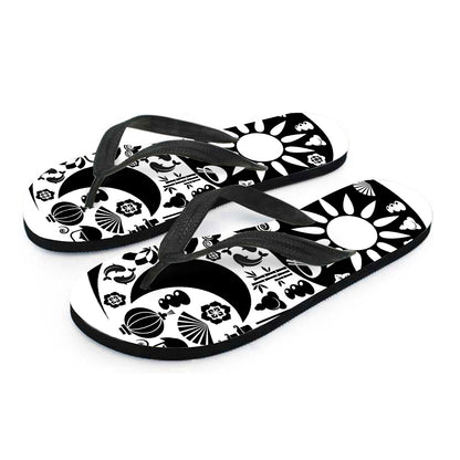 Black And White Japanese Yin Yang Print Flip Flops