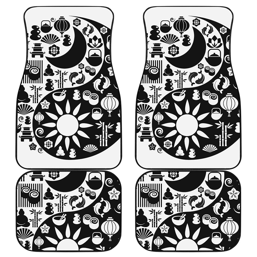 Black And White Japanese Yin Yang Print Front and Back Car Floor Mats