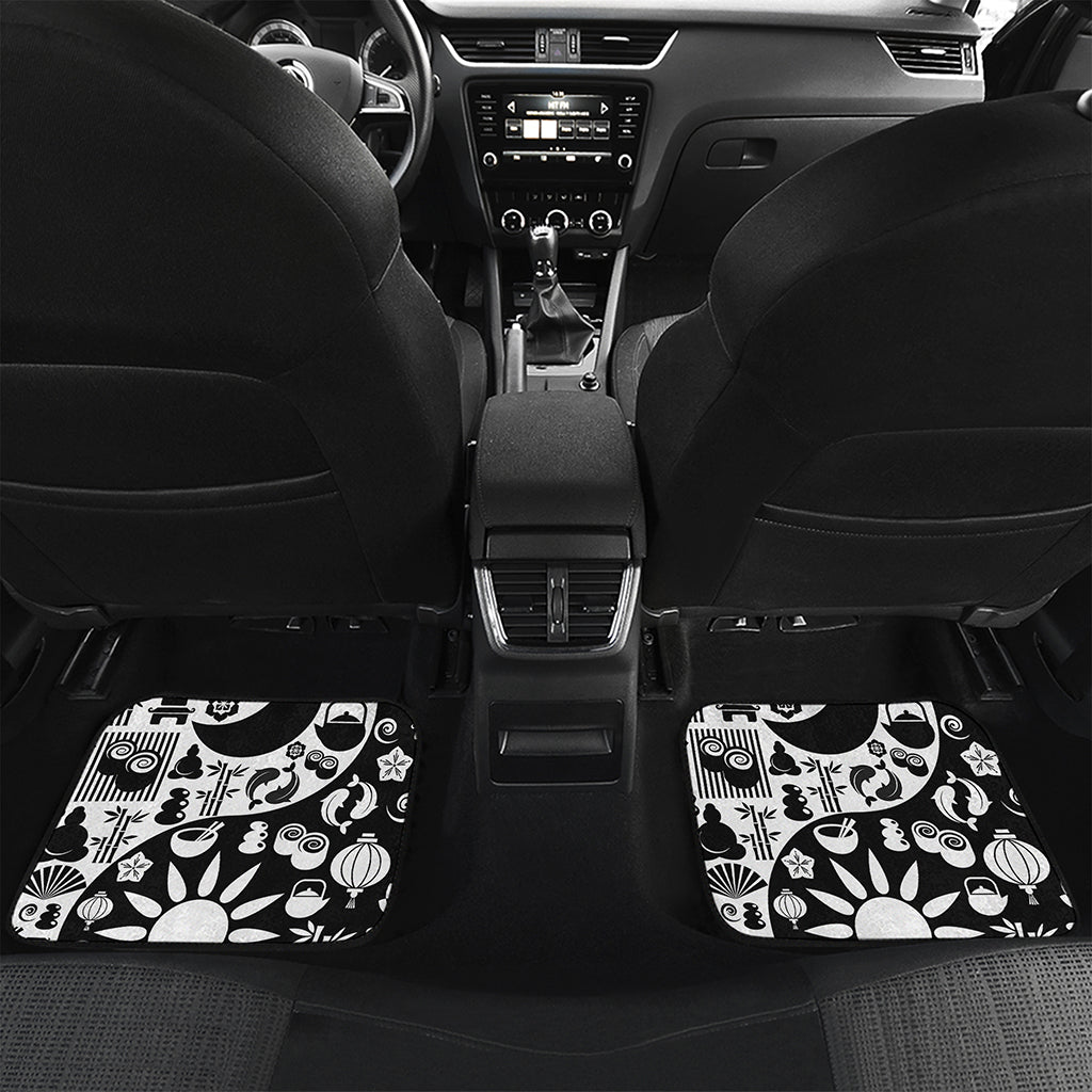 Black And White Japanese Yin Yang Print Front and Back Car Floor Mats