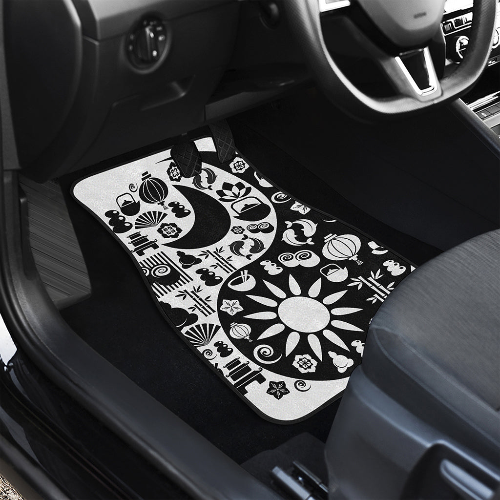 Black And White Japanese Yin Yang Print Front and Back Car Floor Mats