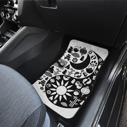 Black And White Japanese Yin Yang Print Front Car Floor Mats