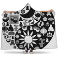 Black And White Japanese Yin Yang Print Hooded Blanket