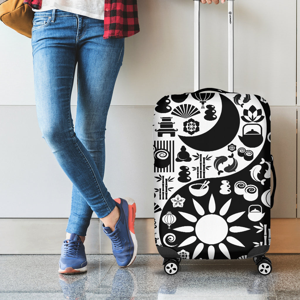 Black And White Japanese Yin Yang Print Luggage Cover